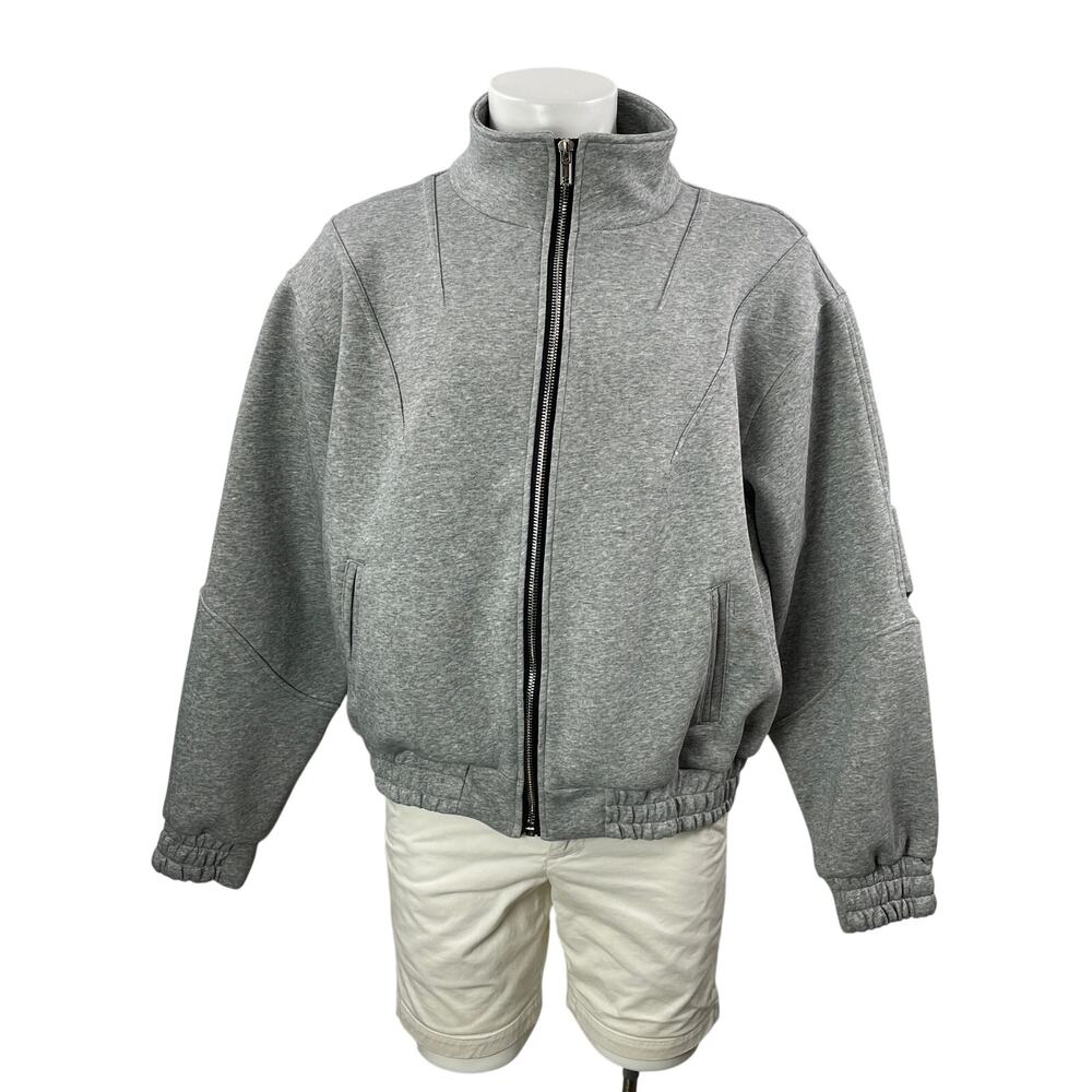 Black Icon Men's Heather Gray Full Zip Sweatshirt Bomber Coat Jacket Size XL